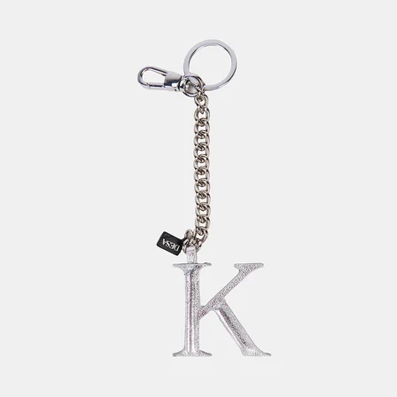 Gümüş K Harfi Gold Zincirli Deri Charm / Anahtarlık