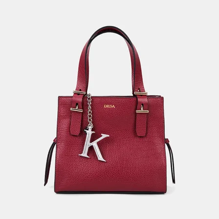 Gümüş K Harfi Gold Zincirli Deri Charm / Anahtarlık