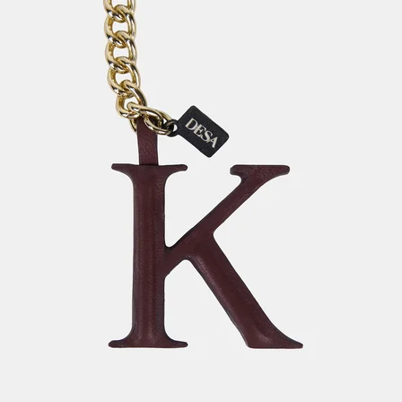 Bordo K Harfi Gold Zincirli Deri Charm / Anahtarlık
