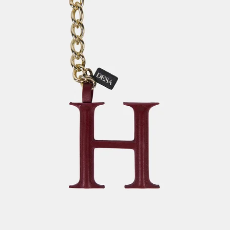 Kırmızı H Harfi Gold Zincirli Deri Charm / Anahtarlık