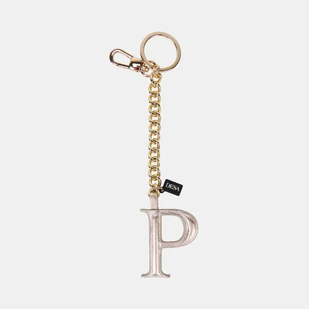 Gümüş P Harfi Gold Zincirli Deri Charm / Anahtarlık