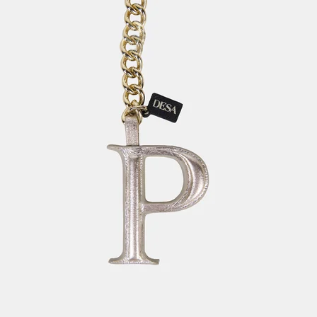 Gümüş P Harfi Gold Zincirli Deri Charm / Anahtarlık