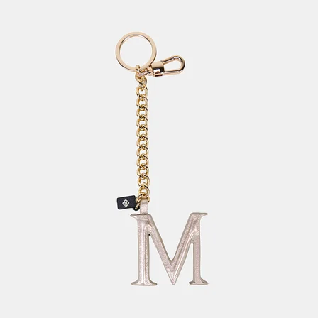 Gümüş M Harfi Gold Zincirli Deri Charm / Anahtarlık