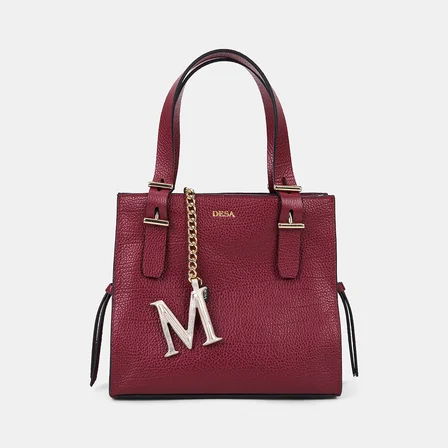 Gümüş M Harfi Gold Zincirli Deri Charm / Anahtarlık