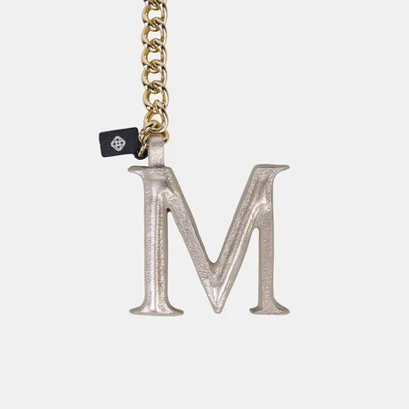 Gümüş M Harfi Gold Zincirli Deri Charm / Anahtarlık