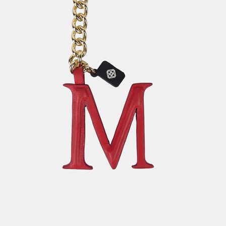Kırmızı M Harfi Gold Zincirli Deri Charm / Anahtarlık