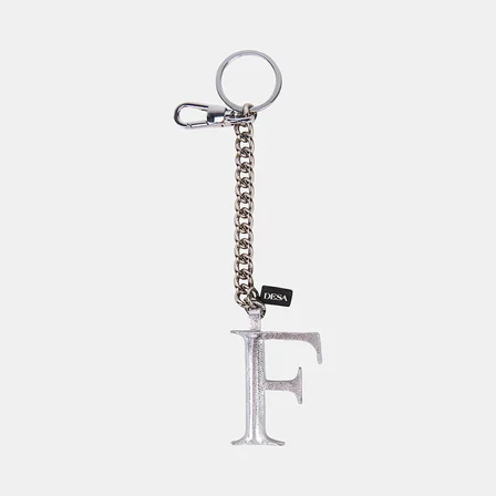 Gümüş F Harfi Gold Zincirli Deri Charm / Anahtarlık