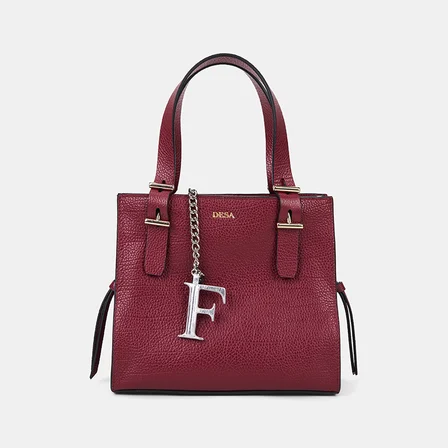 Gümüş F Harfi Gold Zincirli Deri Charm / Anahtarlık