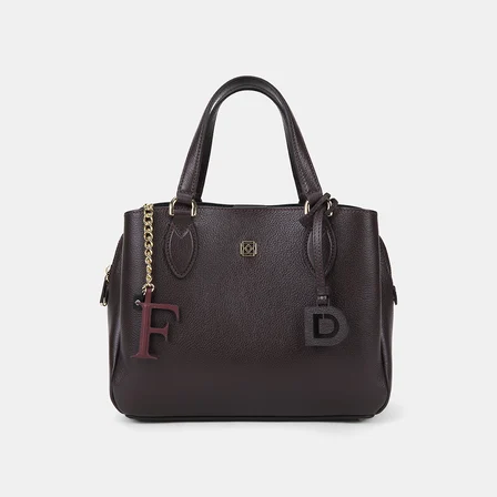 Bordo F Harfi Gold Zincirli Deri Charm / Anahtarlık