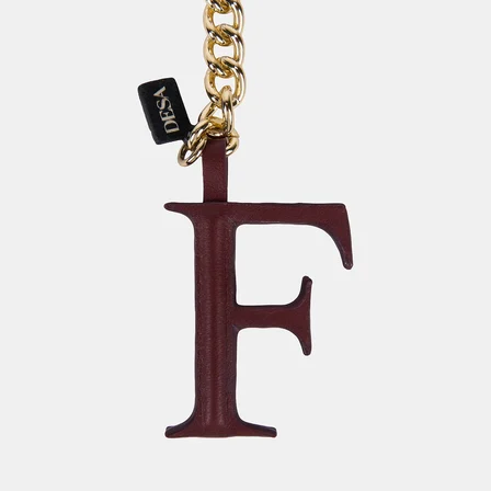Bordo F Harfi Gold Zincirli Deri Charm / Anahtarlık