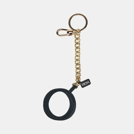 Koyu Yeşil O Harfi Gold Zincirli Deri Charm / Anahtarlık