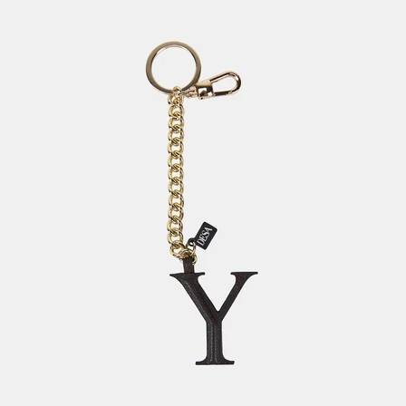 Acı Kahve Y Harfi Gold Zincirli Deri Charm / Anahtarlık