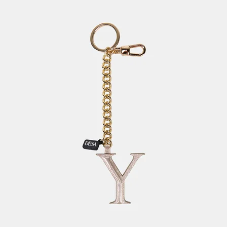 Gümüş Y Harfi Gold Zincirli Deri Charm / Anahtarlık
