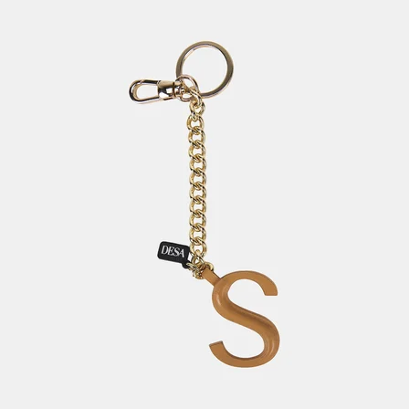 Turuncu S Harfi Gold Zincirli Deri Charm / Anahtarlık