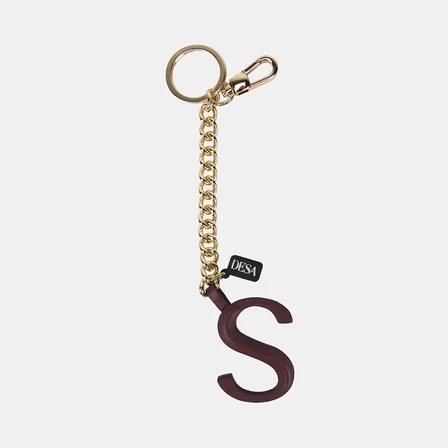 Bordo S Harfi Gold Zincirli Deri Charm / Anahtarlık