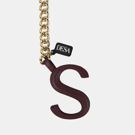 Bordo S Harfi Gold Zincirli Deri Charm / Anahtarlık