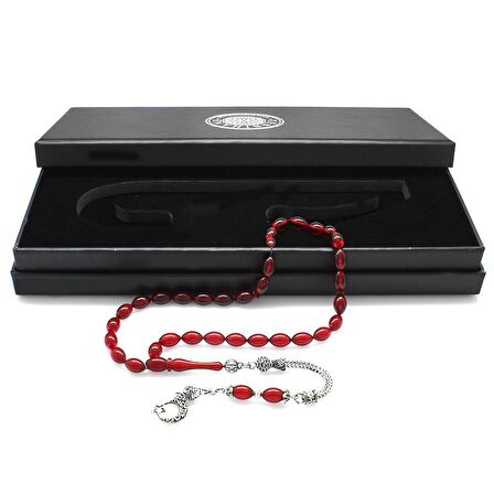 Kararmaz Metal Püsküllü Arpa Kesim Bayrak Kırmızısı Ateş Kehribar Tesbih