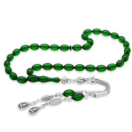  Kararmaz Metal Su Damlası Püsküllü Arpa Kesim Bilek Boy Zümrüt Yeşil Ateş Kehribar Tesbih 