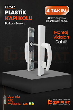 PVC Pimapen Plastik Balkon Kapı Kolu – Barelsiz – Beyaz – (4 Takım)