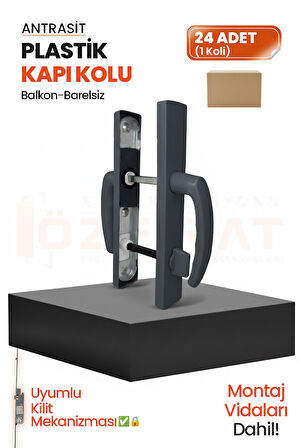 PVC Pimapen Plastik Balkon Kapı Kolu – Barelsiz – Antrasit – (40 Takım / 1 Koli)