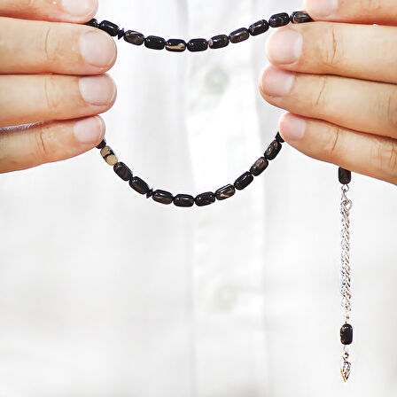 Sıkma Kehribar Tesbih - Kararmaz Metal Püsküllü - Bilek Boy - Ebruli Renk - Kapsül Kesim