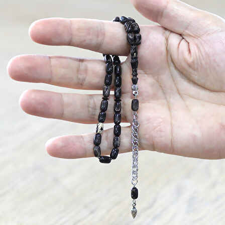 Sıkma Kehribar Tesbih - Kararmaz Metal Püsküllü - Bilek Boy - Ebruli Renk - Kapsül Kesim