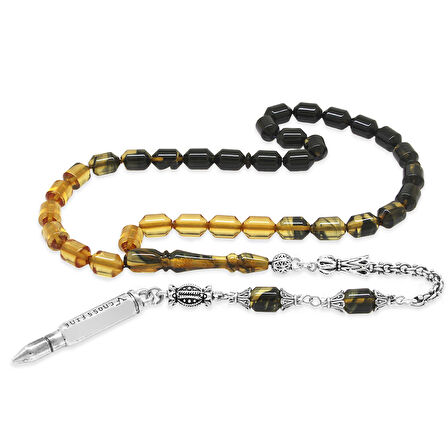 Kararmaz Metal Arnavut Püsküllü Uçlu Kapsül Kesim Süzme Siyah-Beyaz Ateş Kehribar Tesbih