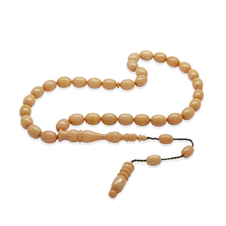 Sistemli Arpa Kesim Krem Rengi Sıkma Kehribar Tesbih