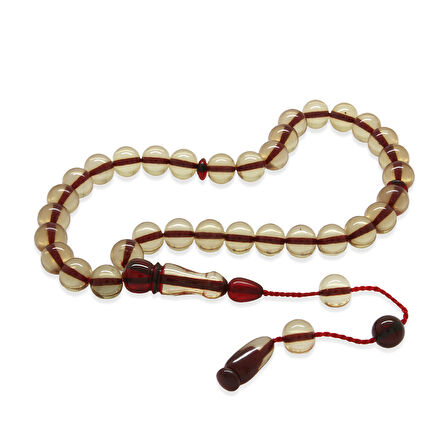 Sistemli Küre Kesim Kırmızı İmame Kombinli Şeffaf Ateş Kehribar Tesbih