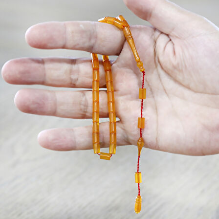 Sistemli Kesme Kesim Bilek Boy Turuncu Ateş Kehribar Tesbih