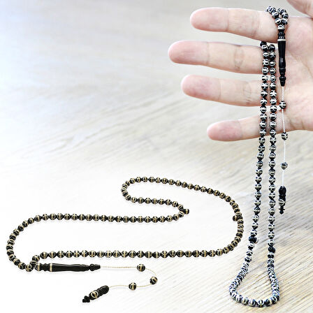 Sistemli 925 Ayar Gümüş Sarmal Küre Kesim Kahverengi 99 Taneli Kuka Namaz Tesbihi