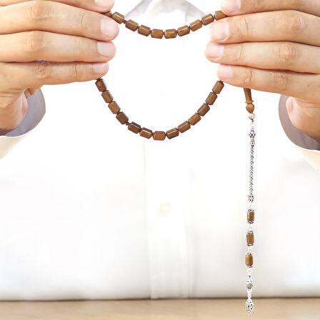 925 Ayar Gümüş Püsküllü Uçlu Kapsül Kesim Kahverengi Kuka Tesbih