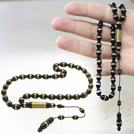 Sistemli Pirinç Sarmal Arpa Kesim Siyah Kuka Tesbih