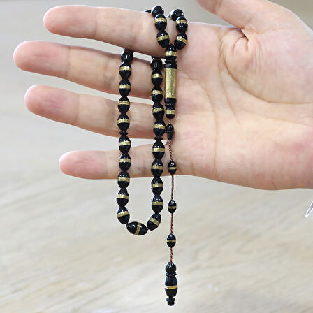 Sistemli Pirinç Sarmal Arpa Kesim Siyah Kuka Tesbih