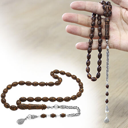 925 Ayar Gümüş Kral Zincir Püsküllü Arpa Kesim Kahverengi Kokulu Tarçın Ağacı Tesbih