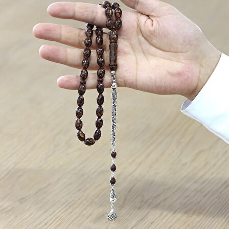 925 Ayar Gümüş Kral Zincir Püsküllü Arpa Kesim Kahverengi Kokulu Tarçın Ağacı Tesbih