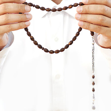 925 Ayar Gümüş Kral Zincir Püsküllü Arpa Kesim Kahverengi Kokulu Tarçın Ağacı Tesbih