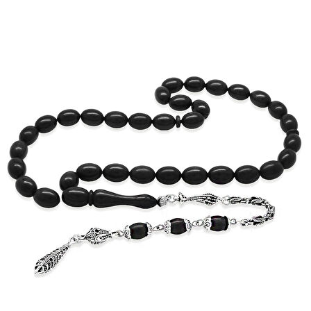 Kararmaz Metal Kral Zincir Püsküllü Özel Kesim Abanoz Ağacı Tesbih