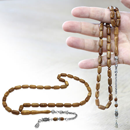 Kararmaz Metal Arnavut Zincir Püsküllü Kolye Kesim Açık Kahverengi Cilalı Kuka Tesbih