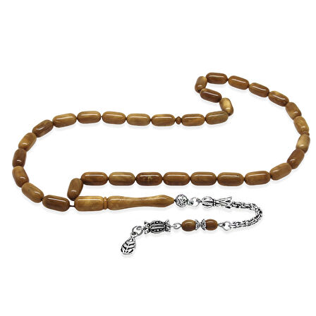 Kararmaz Metal Arnavut Zincir Püsküllü Kolye Kesim Açık Kahverengi Cilalı Kuka Tesbih