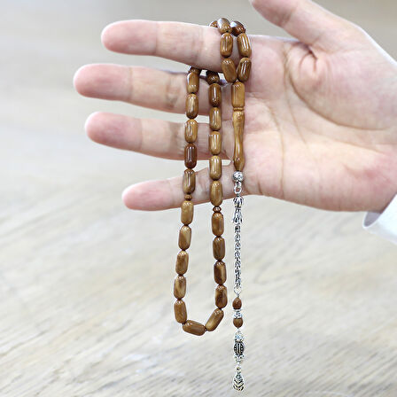 Kararmaz Metal Arnavut Zincir Püsküllü Kolye Kesim Açık Kahverengi Cilalı Kuka Tesbih