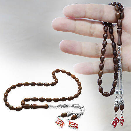 Kararmaz Metal Ayyıldız Püsküllü Koyu Kahverengi Arpa Kesim Kuka Tesbih