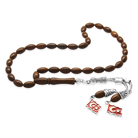 Kararmaz Metal Ayyıldız Püsküllü Koyu Kahverengi Arpa Kesim Kuka Tesbih