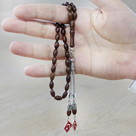 Kararmaz Metal Ayyıldız Püsküllü Koyu Kahverengi Arpa Kesim Kuka Tesbih