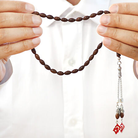 Kararmaz Metal Ayyıldız Püsküllü Koyu Kahverengi Arpa Kesim Kuka Tesbih