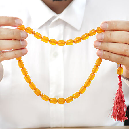 Osmanlı Saray Püsküllü Sarı Çubuk Sıkma Kehribar Tesbih Maxi Boy Kapsül Kesim