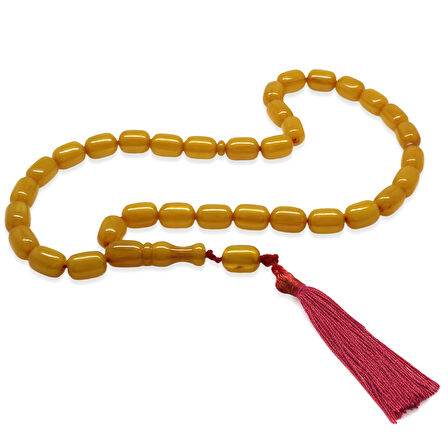 Osmanlı Saray Püsküllü Sarı Çubuk Sıkma Kehribar Tesbih Maxi Boy Kapsül Kesim