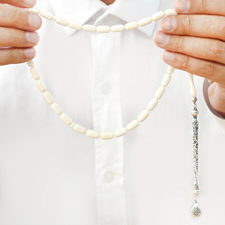 Deve Kemiği Tesbih - 925 Ayar Gümüş Kral Püsküllü - Kapsül Kesim