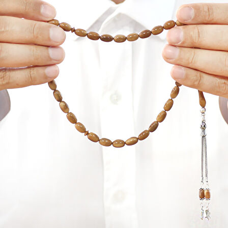 Kuka Tesbih – Kahverengi – 925 Ayar Gümüş 2 li Kamçı Püsküllü – Kapsül Kesim