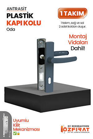PVC Pimapen Plastik Oda Kapı Kolu – Antrasit – (1 Takım)